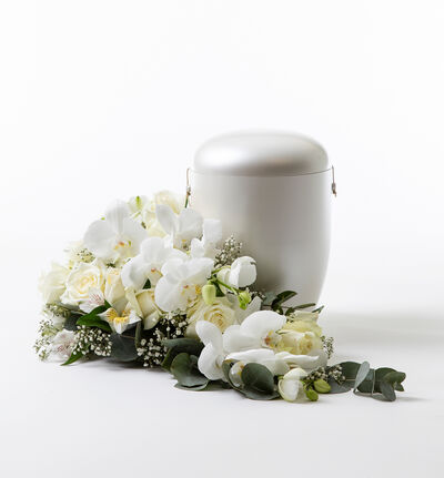 Urnedekorasjon hvit lav Urnedekorasjon hvit lav